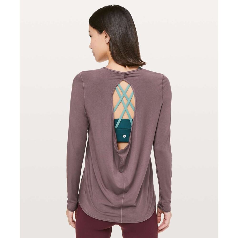 Lululemon Timeless Twist Cutout Back Long Sleeve Crew Top Antique Bark Brown 6